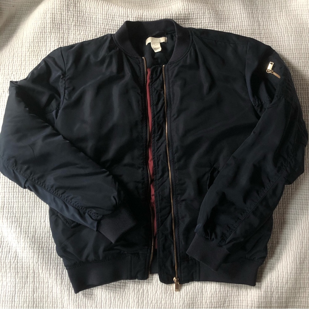 H&M Navy Blue oversized Bomber Jacket size 2